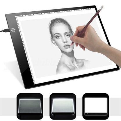 Artist at work on portrait LED Light Drawing Board